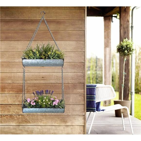 Galvanized Metal Farmhouse Wall Hanging Planter, Plant Holders Indoor - Picture 6 of 7
